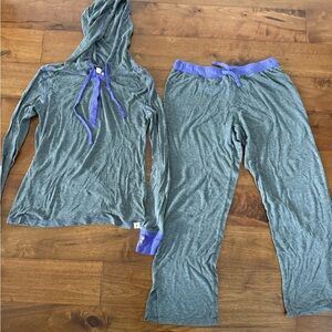 Munki Munki Gray and Purple Women's Hoodie and Pants Set